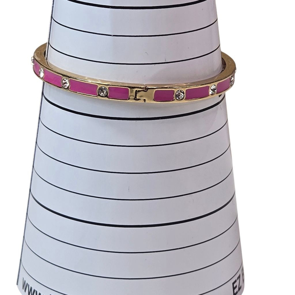 Kate Spade New York Bracelet Goldtone Hot Pink Crystal Enamel Hinge Bangle EUC - Picture 4 of 7